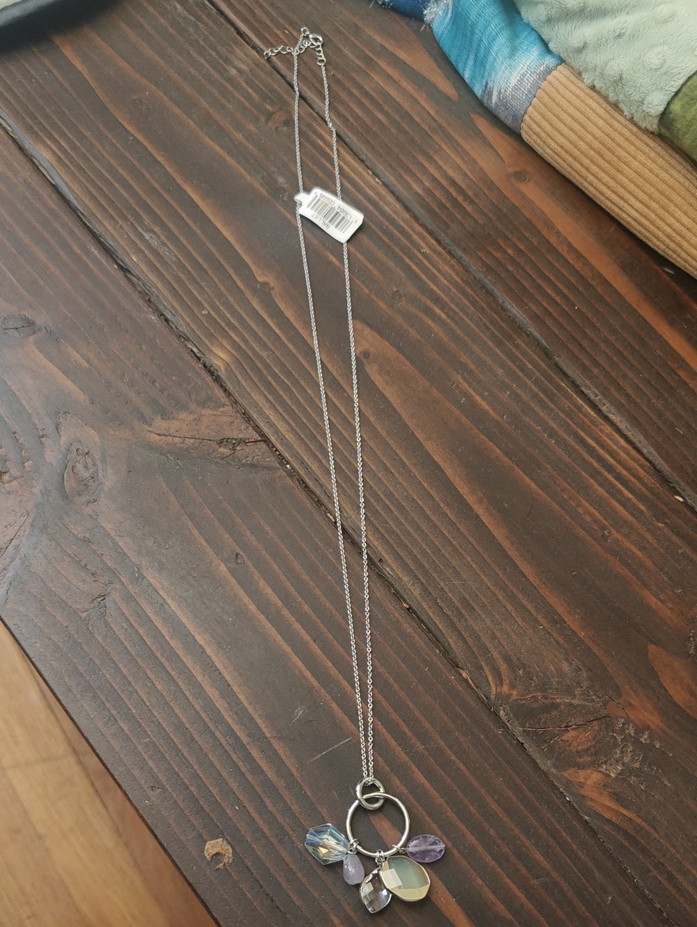 Silver-Tone Multi Charm Pendant Necklace with Pastel Crystal Accents D02 6744